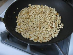 Toasting pine nuts